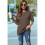 V Neck Short Sleeve Basic Tees Coffee M 2