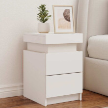 Berkfield Bedside Cabinet with LED Lights White 35x39x55 cm