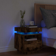 Berkfield Bedside Cabinet with LED Lights Smoked Oak 40x39x48.5 cm
