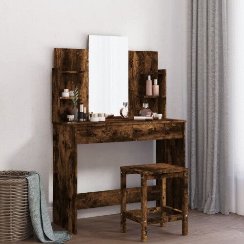 Berkfield Dressing Table with Mirror Smoked Oak 96x39x142 cm