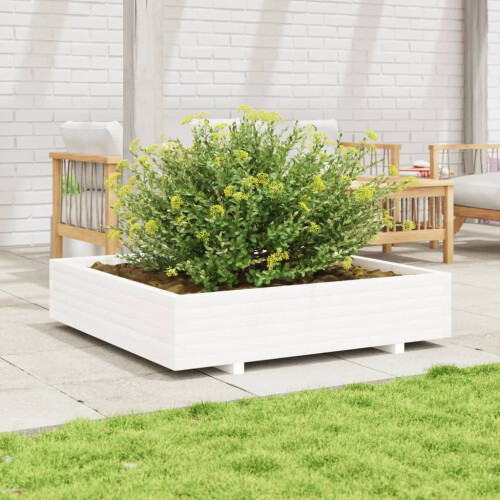 Berkfield Garden Planter White 110x110x26.5 cm Solid Wood Pine