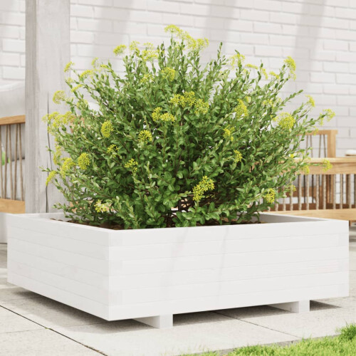 Berkfield Garden Planter White 80x80x26.5 cm Solid Wood Pine