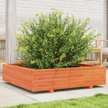 Berkfield Garden Planter Wax Brown 100x100x26.5 cm Solid Wood Pine