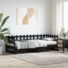 Berkfield Pull-out Day Bed without Mattress Black 2x(90x200) cm Solid Wood
