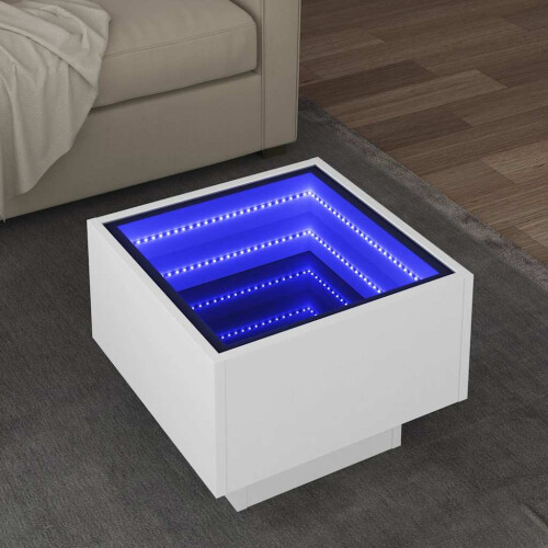 Berkfield Side Table with LED White 40x40x30 cm Engineered Wood