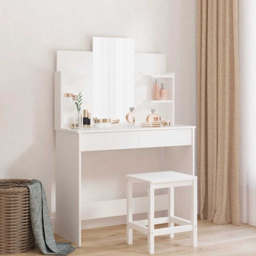 Berkfield Dressing Table with Mirror White 96x39x142 cm