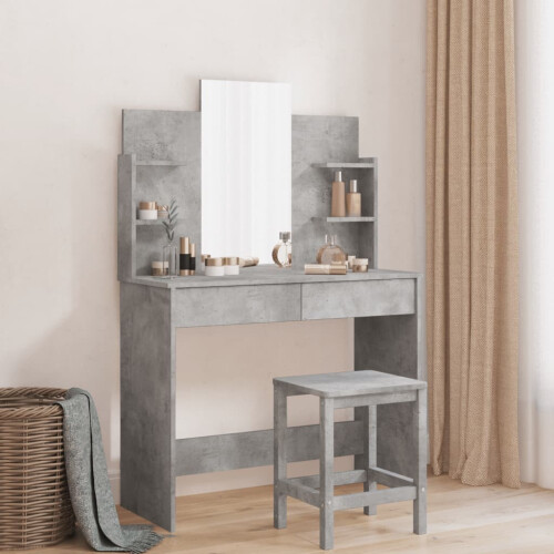 Berkfield Dressing Table with Mirror Concrete Grey 96x39x142 cm
