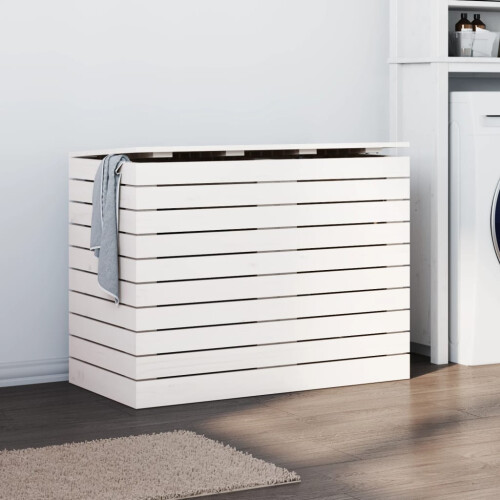 Berkfield Laundry Basket White 88.5x44x66 cm Solid Wood Pine