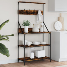 Berkfield Baker's Rack with Hooks 4-Tier Smoked Oak Engineered Wood