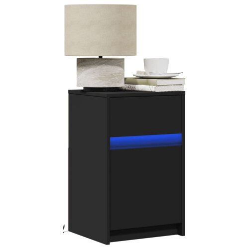 Berkfield Bedside Cabinet with LED Lights Black Engineered Wood