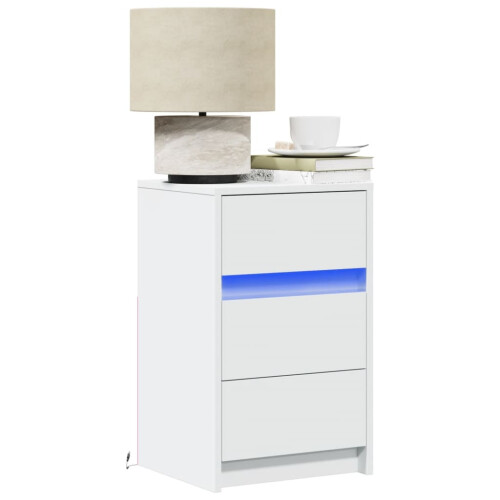 Berkfield Bedside Cabinet with LED Lights White Engineered Wood