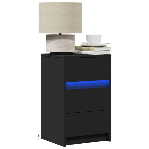 Berkfield Bedside Cabinet with LED Lights Black Engineered Wood