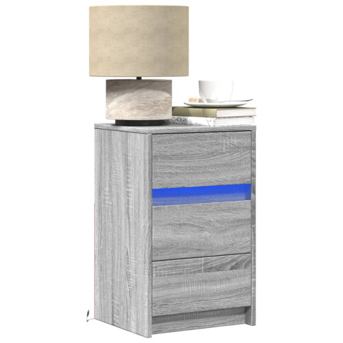 Berkfield Bedside Cabinet with LED Lights Grey Sonoma Engineered Wood
