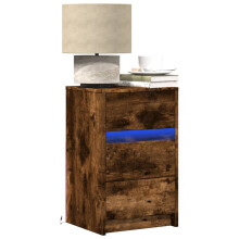 Berkfield Bedside Cabinet with LED Lights Smoked Oak Engineered Wood