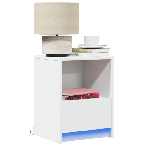 Berkfield Bedside Cabinets with LED Lights 2 pcs White Engineered Wood
