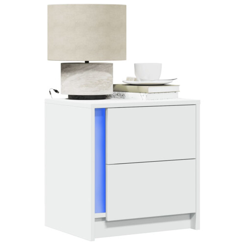 Berkfield Bedside Cabinet with LED Lights White Engineered Wood