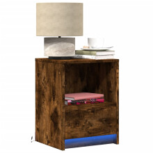 Berkfield Bedside Cabinets with LED Lights 2 pcs Smoked Oak Engineered Wood