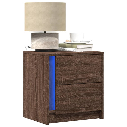 Berkfield Bedside Cabinet with LED Lights Brown Oak Engineered Wood
