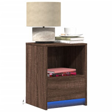 Berkfield Bedside Cabinet with LED Lights Brown Oak Engineered Wood