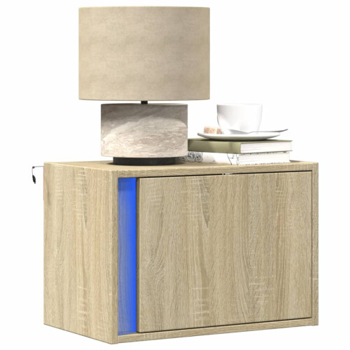 Berkfield Wall-mounted Bedside Cabinets with LED Lights 2 pcs Sonoma Oak