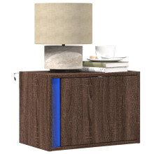 Berkfield Wall-mounted Bedside Cabinet with LED Lights Brown Oak