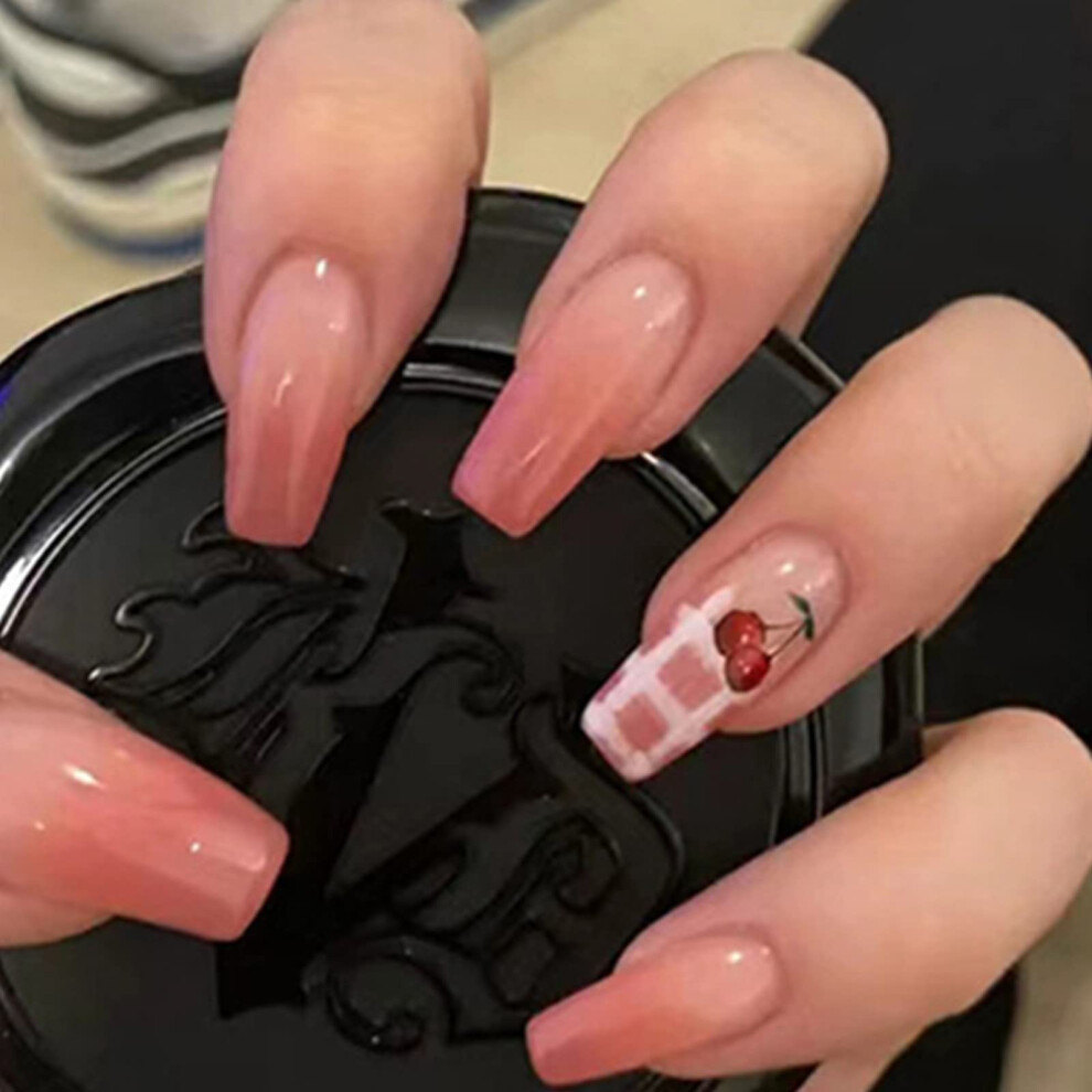 24 Pcs Press on Coffin Nails Set for Women, SalonâStyle Acrylic False Nails with Glue, Easy Trim & Durable
