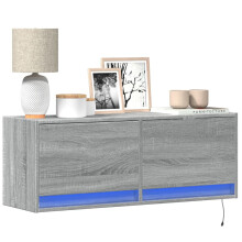 Berkfield TV Wall Cabinet with LED Lights Grey Sonoma 100x31x35 cm