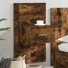 Berkfield Wall-mounted Bedside Cabinet with LED Lights Smoked Oak