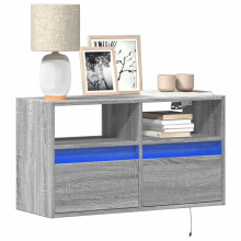 Berkfield TV Wall Cabinet with LED Lights Grey Sonoma 80x31x45 cm