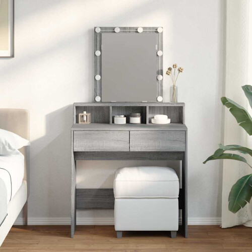 Berkfield Dressing Table with LED Grey Sonoma 80x41x144.5 cm