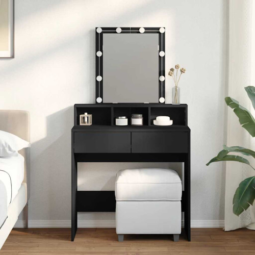 Berkfield Dressing Table with LED Black 80x41x144.5 cm