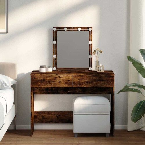 Berkfield Dressing Table with LED Smoked Oak 100x40x130 cm