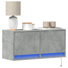 Berkfield TV Wall Cabinet with LED Lights Concrete Grey 80x31x35 cm