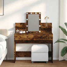 Berkfield Dressing Table with LED Smoked Oak 100x40x130 cm