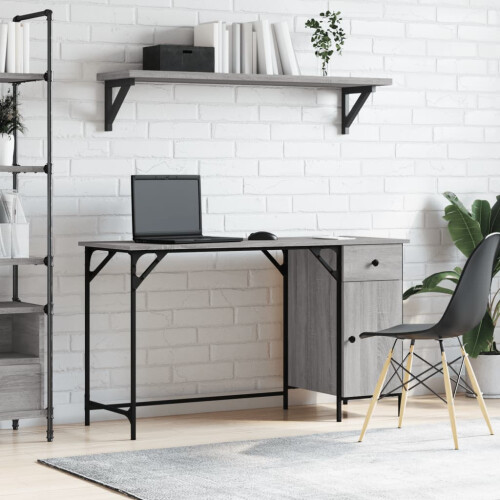 Berkfield Computer Desk Grey Sonoma 131x48x75 cm Engineered Wood