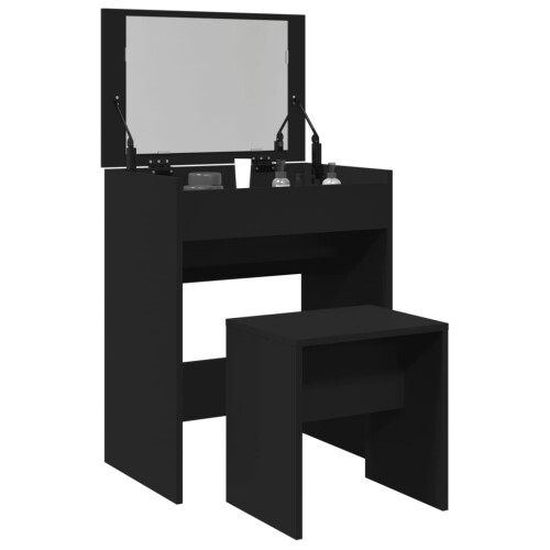 Berkfield Dressing Table and Stool Black 60x40x113.5 cm