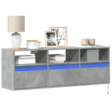 Berkfield TV Wall Cabinet with LED Lights Concrete Grey 130x31x45 cm
