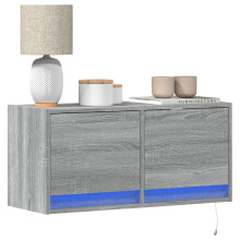 Berkfield TV Wall Cabinet with LED Lights Grey Sonoma 80x31x35 cm