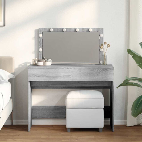 Berkfield Dressing Table with LED Grey Sonoma 100x40x120 cm