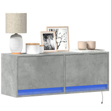 Berkfield TV Wall Cabinet with LED Lights Concrete Grey 100x31x35 cm