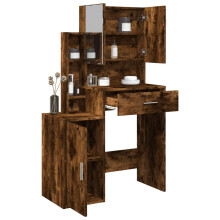 Berkfield Dressing Table with Cabinet Smoked Oak 80x35x132 cm