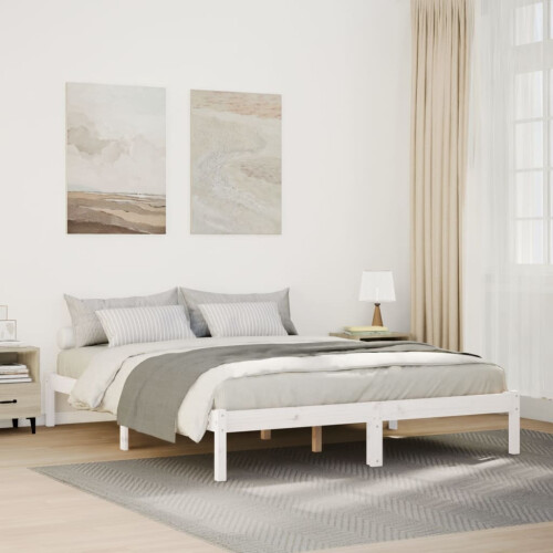 Berkfield Extra Long Bed Frame without Mattress White 160x220 cm Solid Wood Pine
