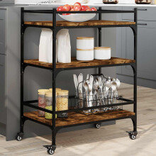 Berkfield Kitchen Trolley Smoked Oak 65x40x86.5 cm Engineered Wood