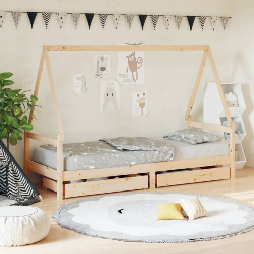 Berkfield Kids Bed Frame with Drawers 90x190 cm Solid Wood Pine