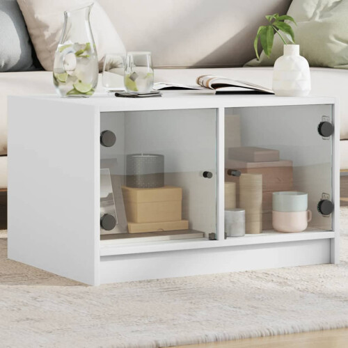 Berkfield Coffee Table with Glass Doors White 68x50x42 cm