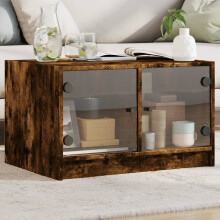 Berkfield Coffee Table with Glass Doors Smoked Oak 68x50x42 cm
