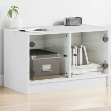 Berkfield TV Cabinet with Glass Doors White 68x37x42 cm