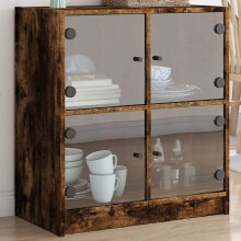 Berkfield Side Cabinet with Glass Doors Smoked Oak 68x37x75.5 cm