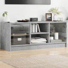 Berkfield TV Cabinet with Glass Doors Concrete Grey 102x37x42 cm