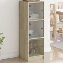 Berkfield Highboard with Glass Doors Sonoma Oak 35x37x109 cm